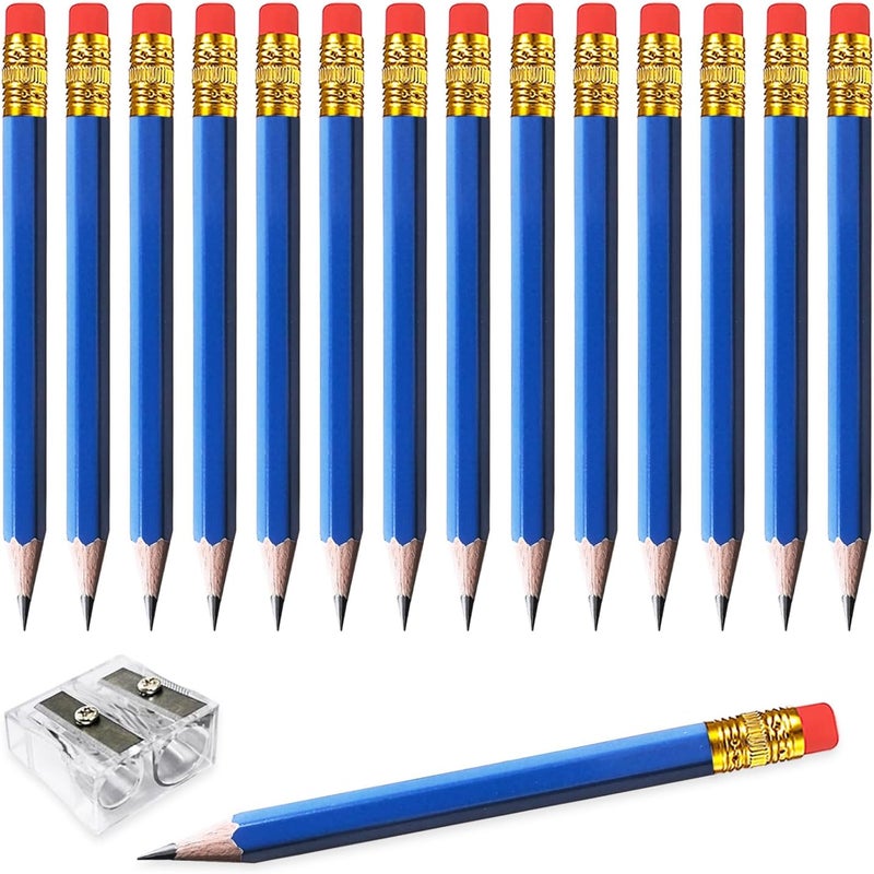Adhere 25pcs Golf Pencils with Eraser Pre sharpened Hexagon half Wooden Pencils Graphite 2B for Golf Event Scoring,Classroom,Wedding,Company Meetings,Pew, Pocket (Blue) - Image 1